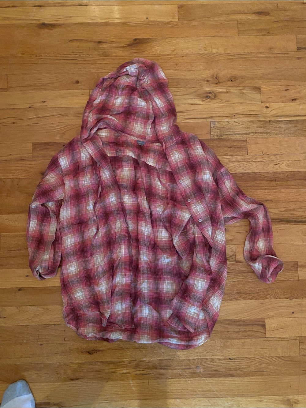Woman’s Hooded Plaid Button-Up Shirt - Red